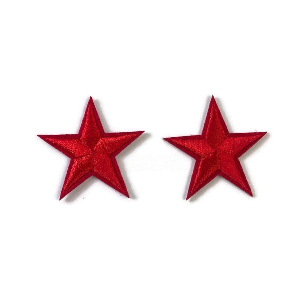 Set of 2 RED Stars Embroidered Patches